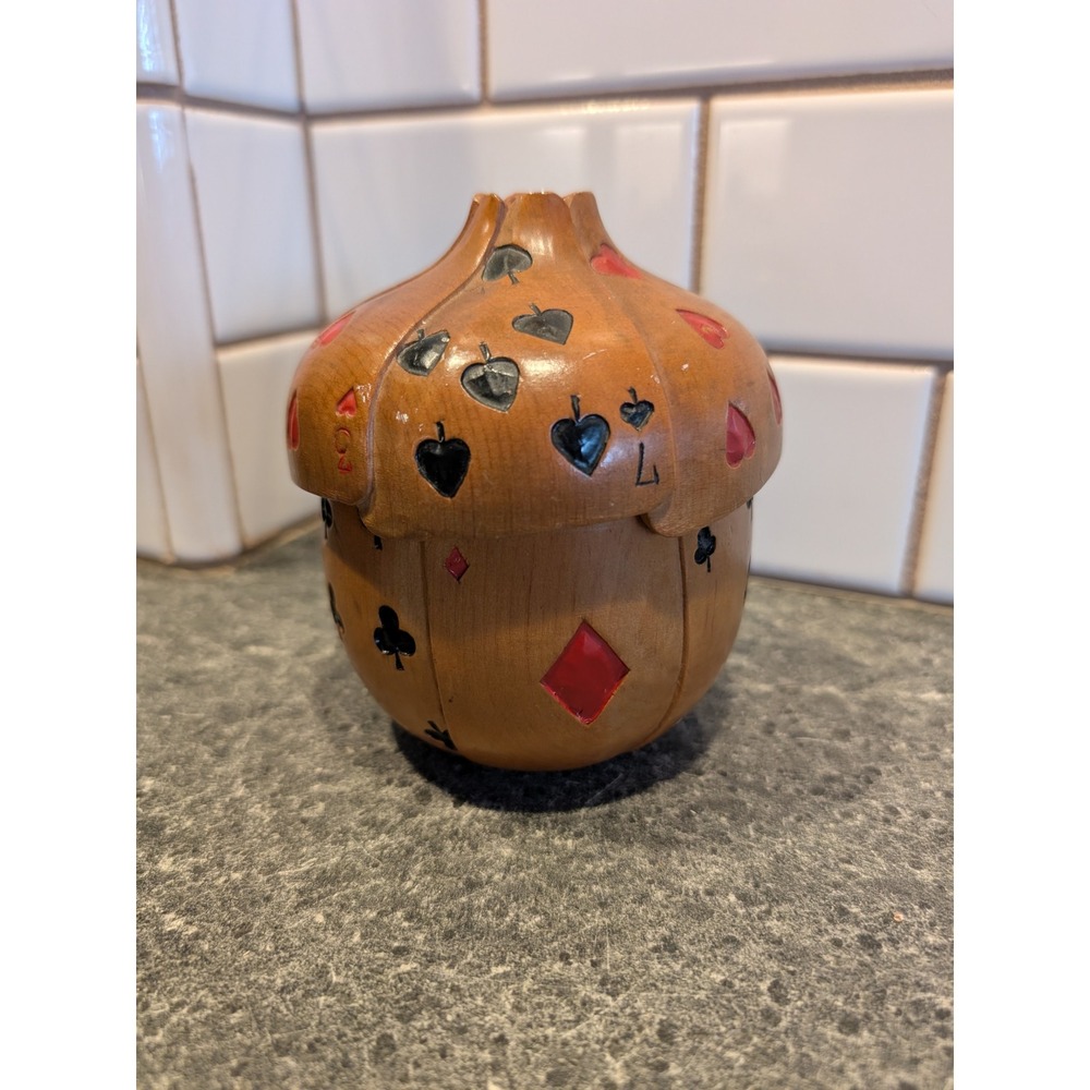 MCM Unique Acorn Trinket Box Playing Card Deck Design Wooden Lid